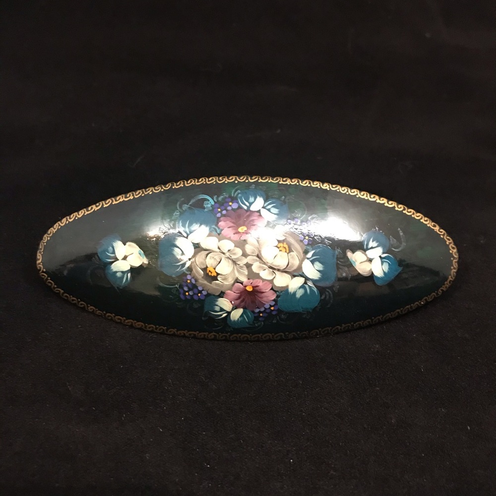 Vintage wooden hair clip. Hand painted in Russia